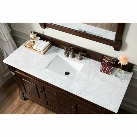 James Martin Vanities Brookfield 60in Single Vanity, Burnished Mahogany w/ 3 CM Carrara Marble Top 147-114-5361-3CAR